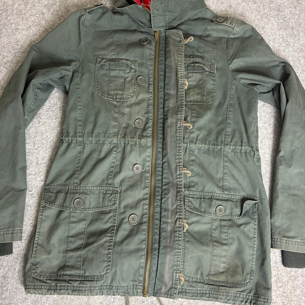 Billabong Womens L Olive Green Utility Field Jacket Flannel Lined Cotton Canvas - Picture 7 of 10